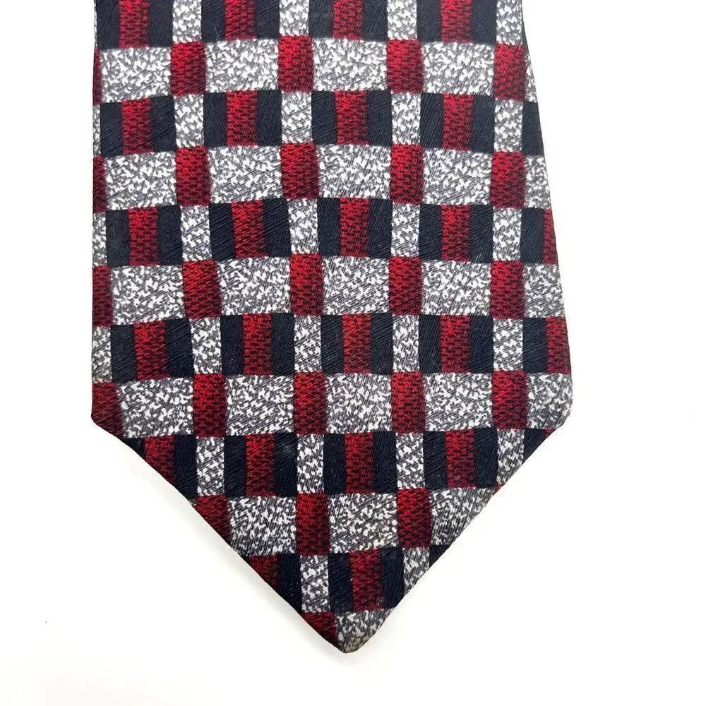 Galleria & Co Necktie Tie All Italian Silk Made in USA Red Black and White Check